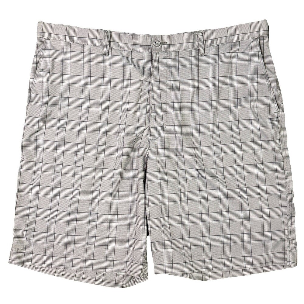PGA Tour Golf Shorts Men's Size 40 Gray Plaid Polyester Flat Front Chino